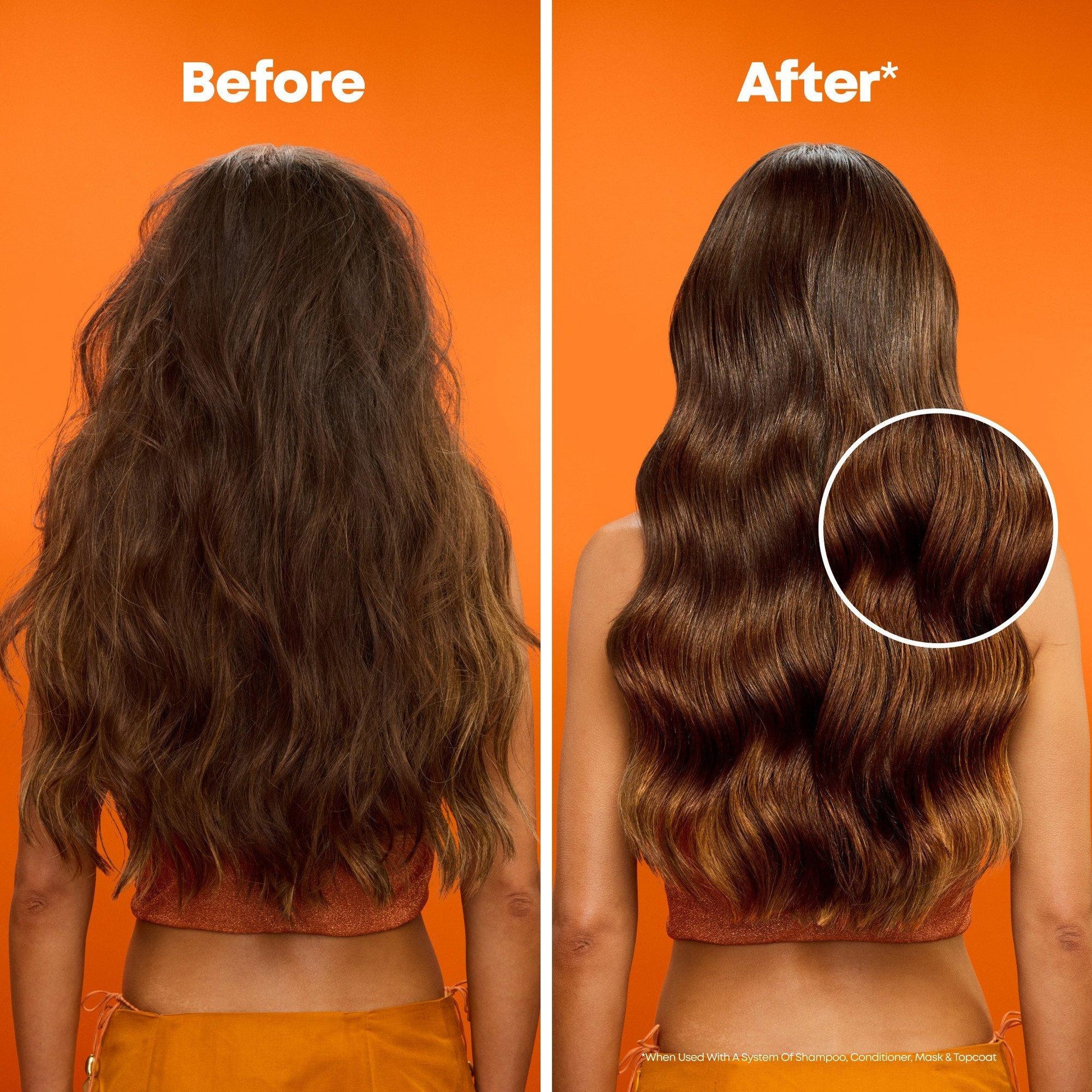 Matrix Mega Sleek Smoothie Supreme Mask — before and after on frizzy hair
