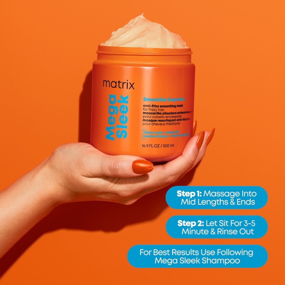 Matrix Mega Sleek Smoothie Supreme Mask — how to use, massage into mid-lengths and ends