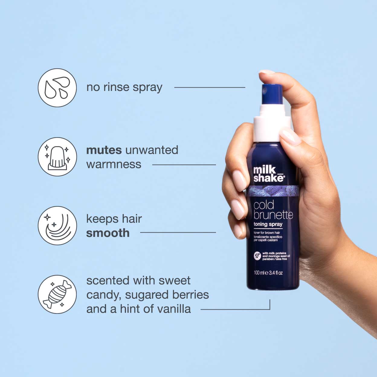 milk_shake Cold Brunette Toning Spray – Anti-Orange Leave-In for Brown Hair