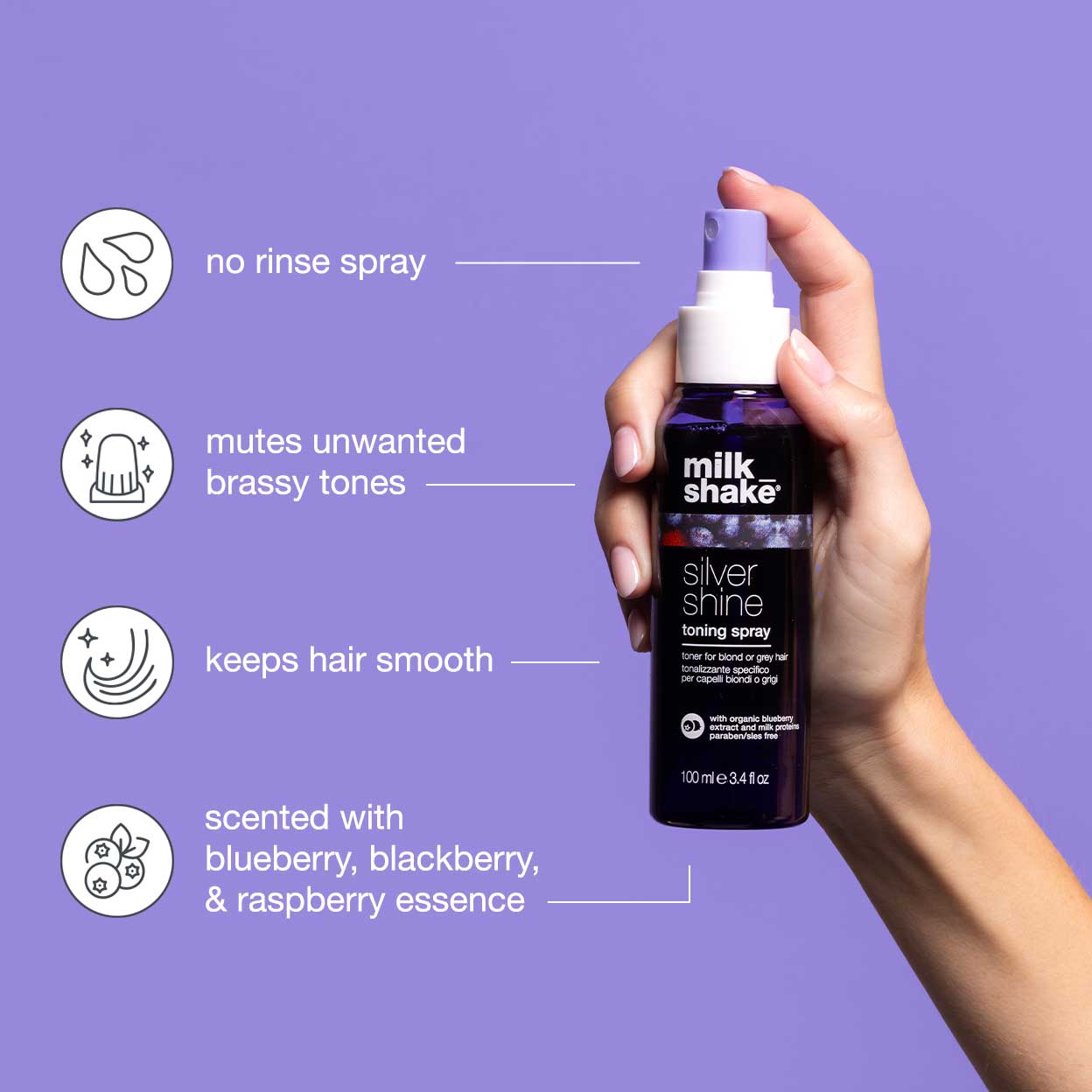 milk_shake Silver Shine Toning Spray – Leave-In Anti-Yellow for Blonde & Grey Hair