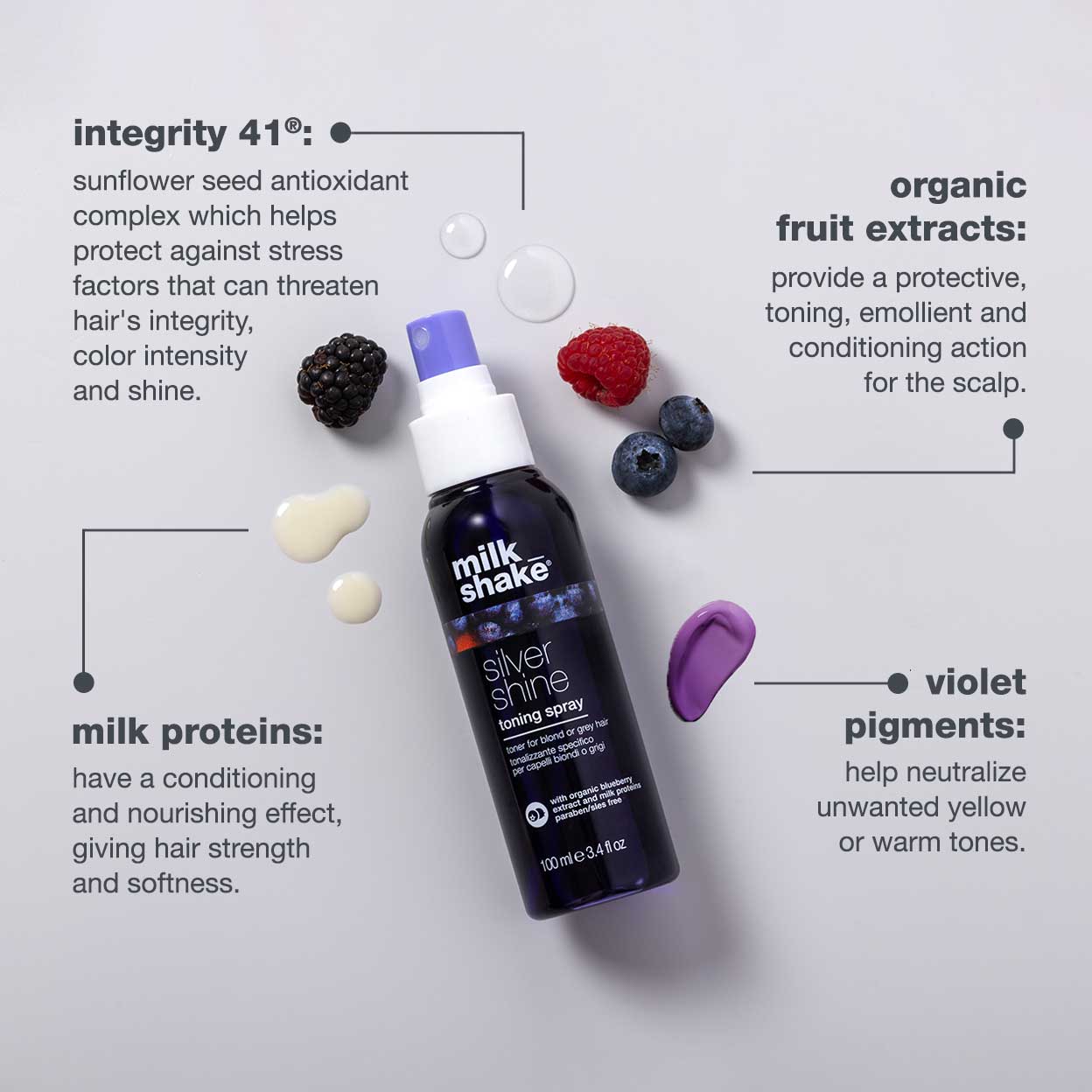 milk_shake Silver Shine Toning Spray – Leave-In Anti-Yellow for Blonde & Grey Hair