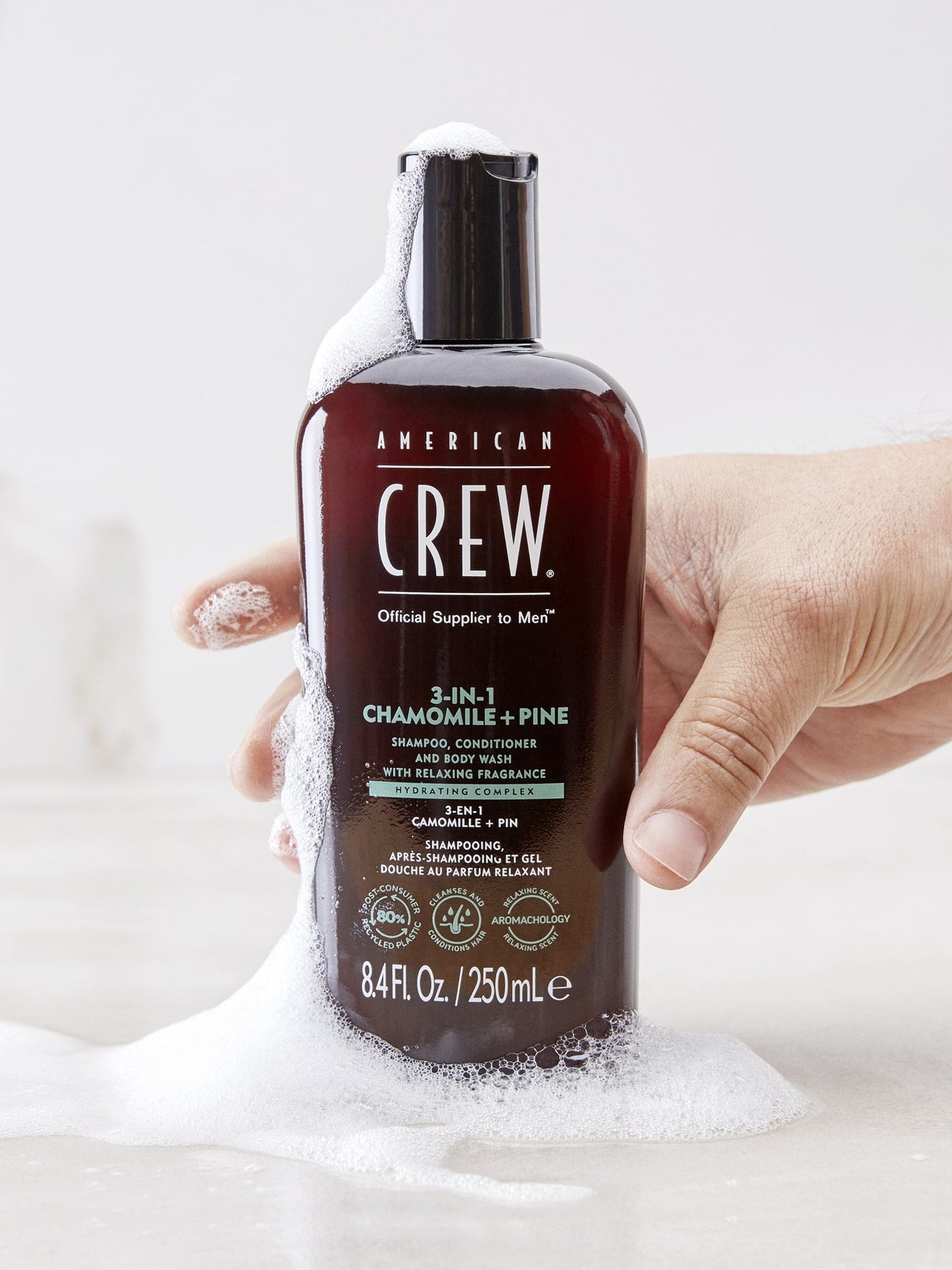 Lather texture of American Crew 3-in-1 Chamomile + Pine