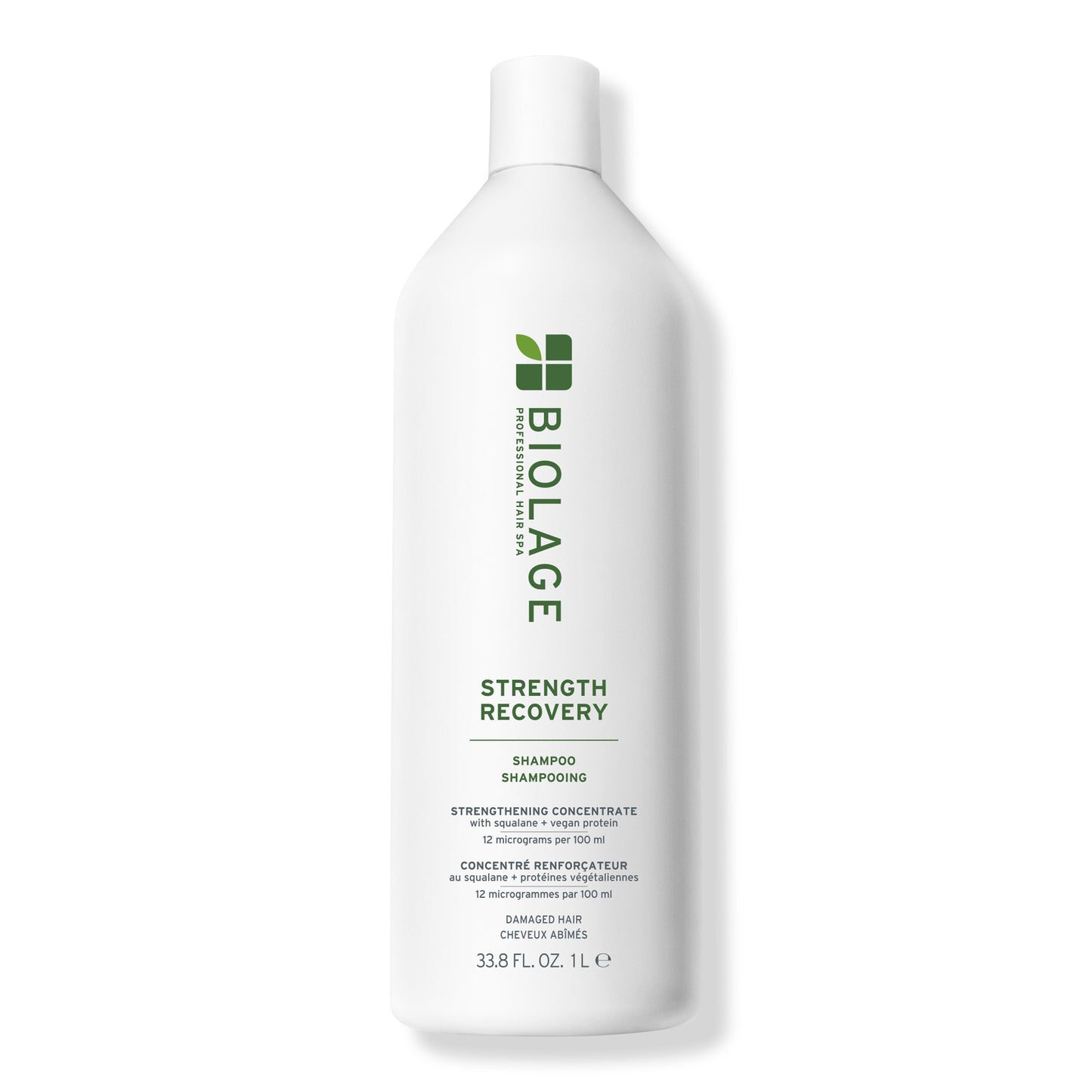 Biolage Strength Recovery Shampoo 33.8 fl oz / 1 litre salon bottle, front view