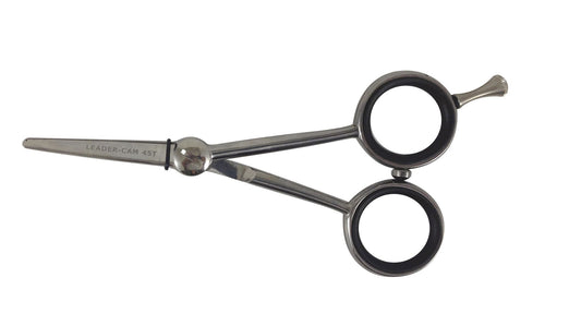 BES Venezia 801 4.5" straight barber scissors — short straight blades with black finger rings, on white