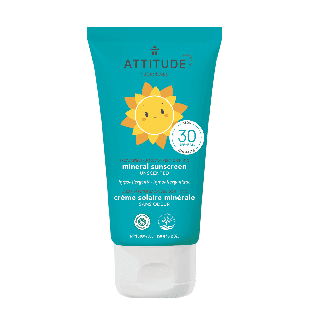 Baby & Kids Moisturizer Mineral Sunscreen : SPF 30 - Unscented / 150g (5,2 OZ.) - ProCare Outlet by Attitude