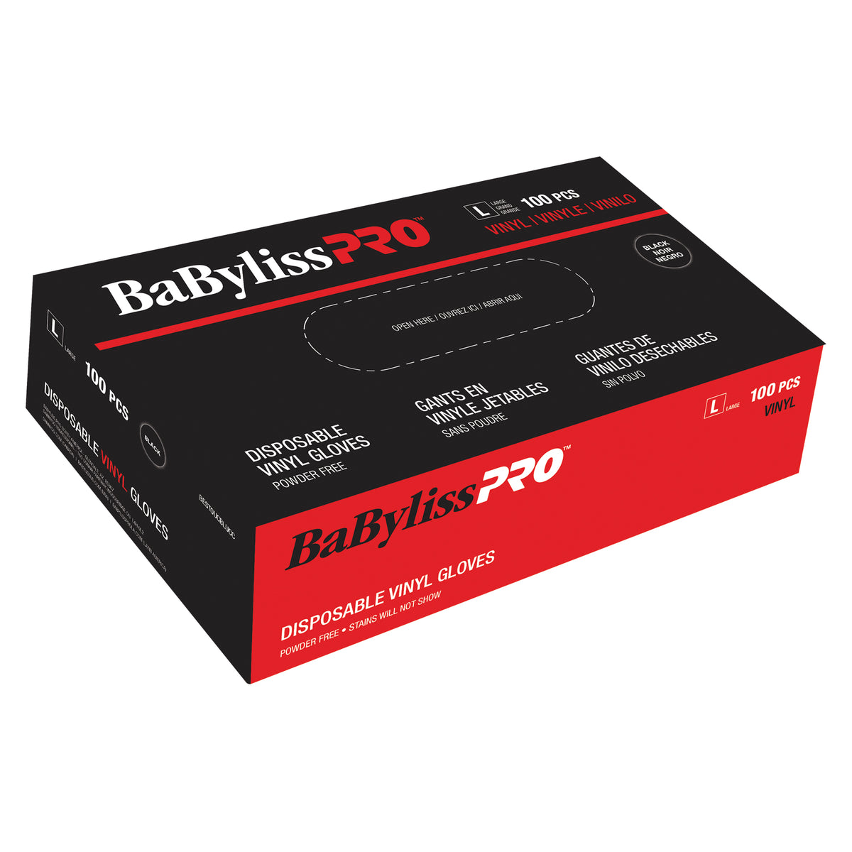 BaBylissPRO Disposable Vinyl Gloves, Large – Box of 100