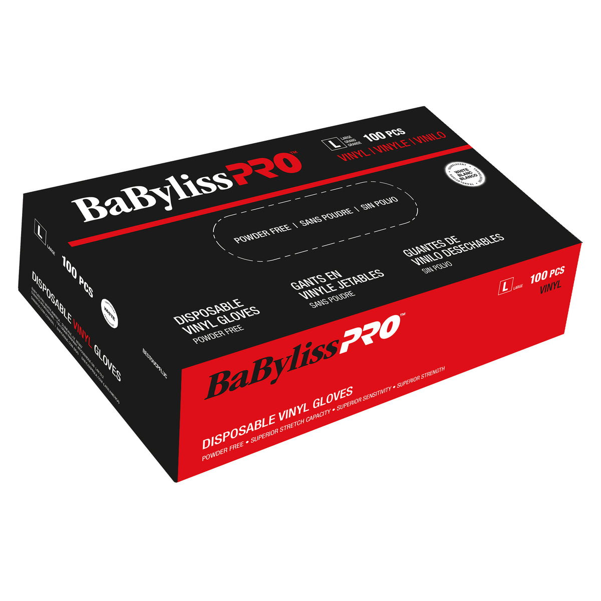 BaBylissPRO Disposable Vinyl Gloves, Large – Box of 100