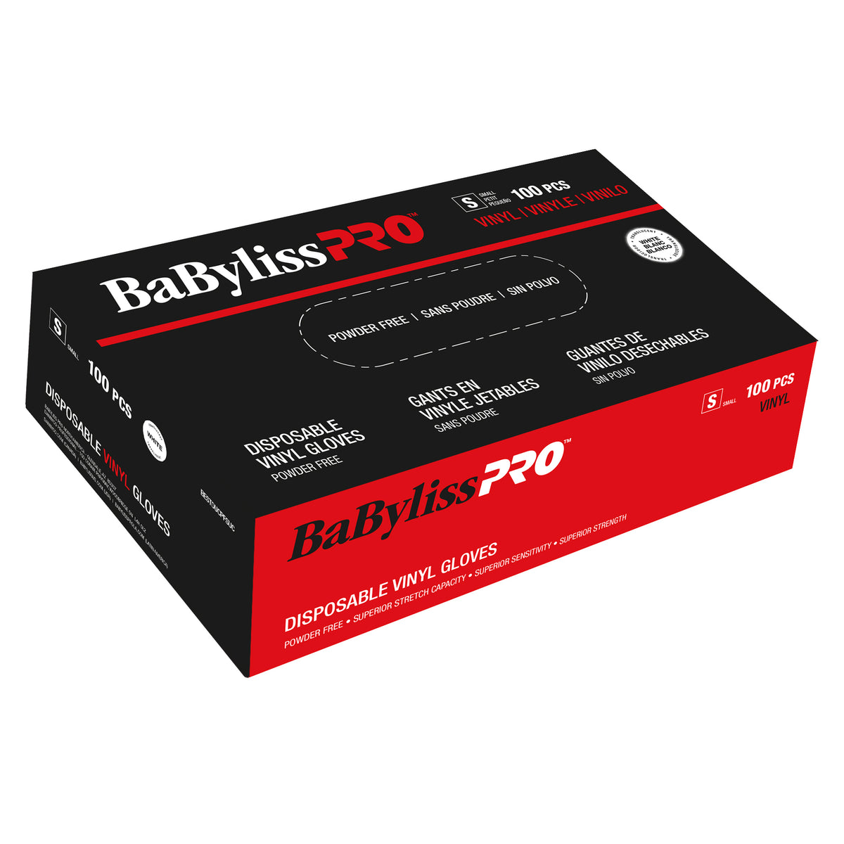 BaBylissPRO Disposable Vinyl Gloves, Small – Box of 100