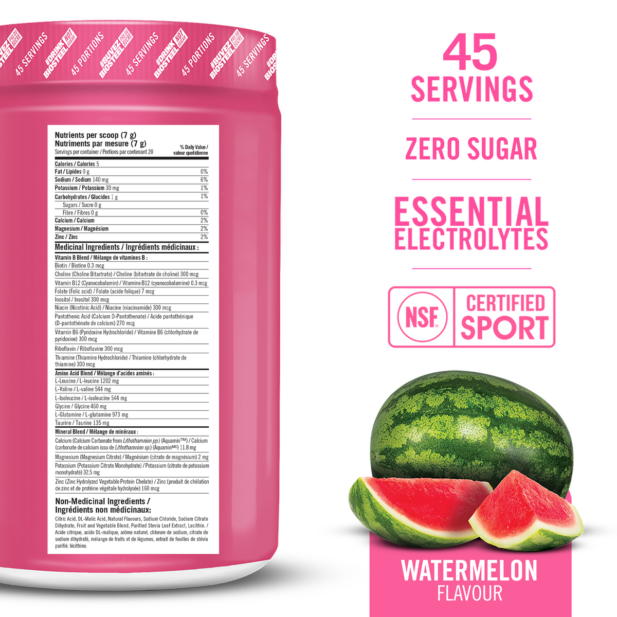 HYDRATION MIX / Watermelon - 45 Servings - by BioSteel Sports Nutrition |ProCare Outlet|