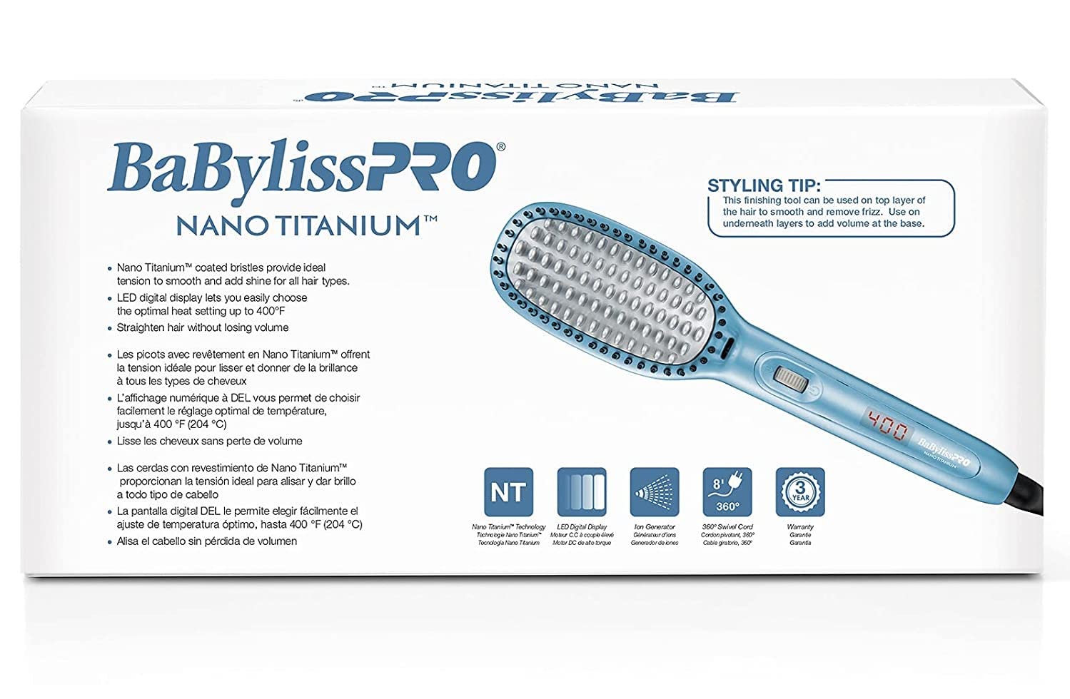BaBylissPRO Nano Titanium Thermal Paddle Brush, Multiple Sizes