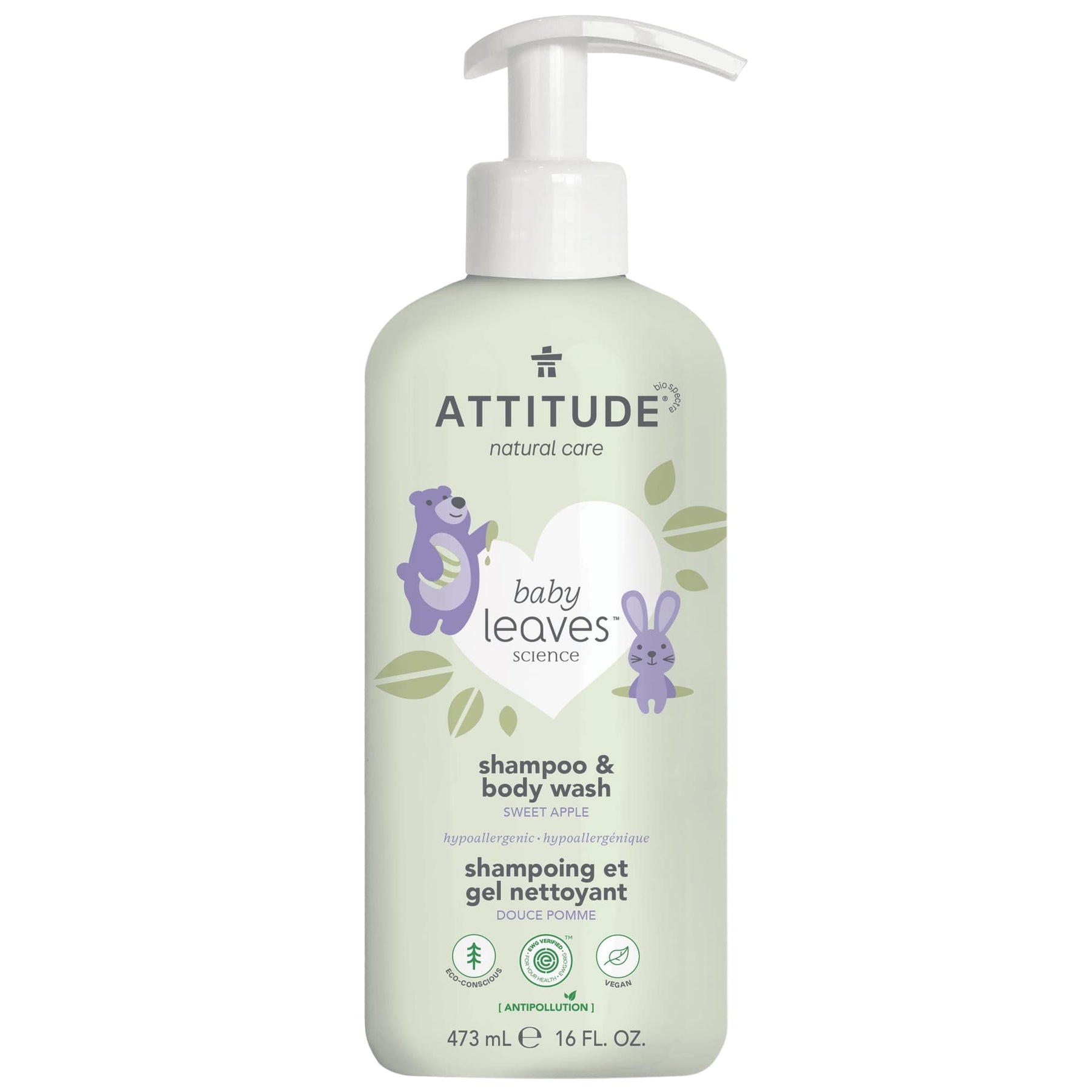 Attitude - 2-in-1 Shampoo & Body Wash : BABY LEAVES™ - Sweet Apple - by Attitude |ProCare Outlet|