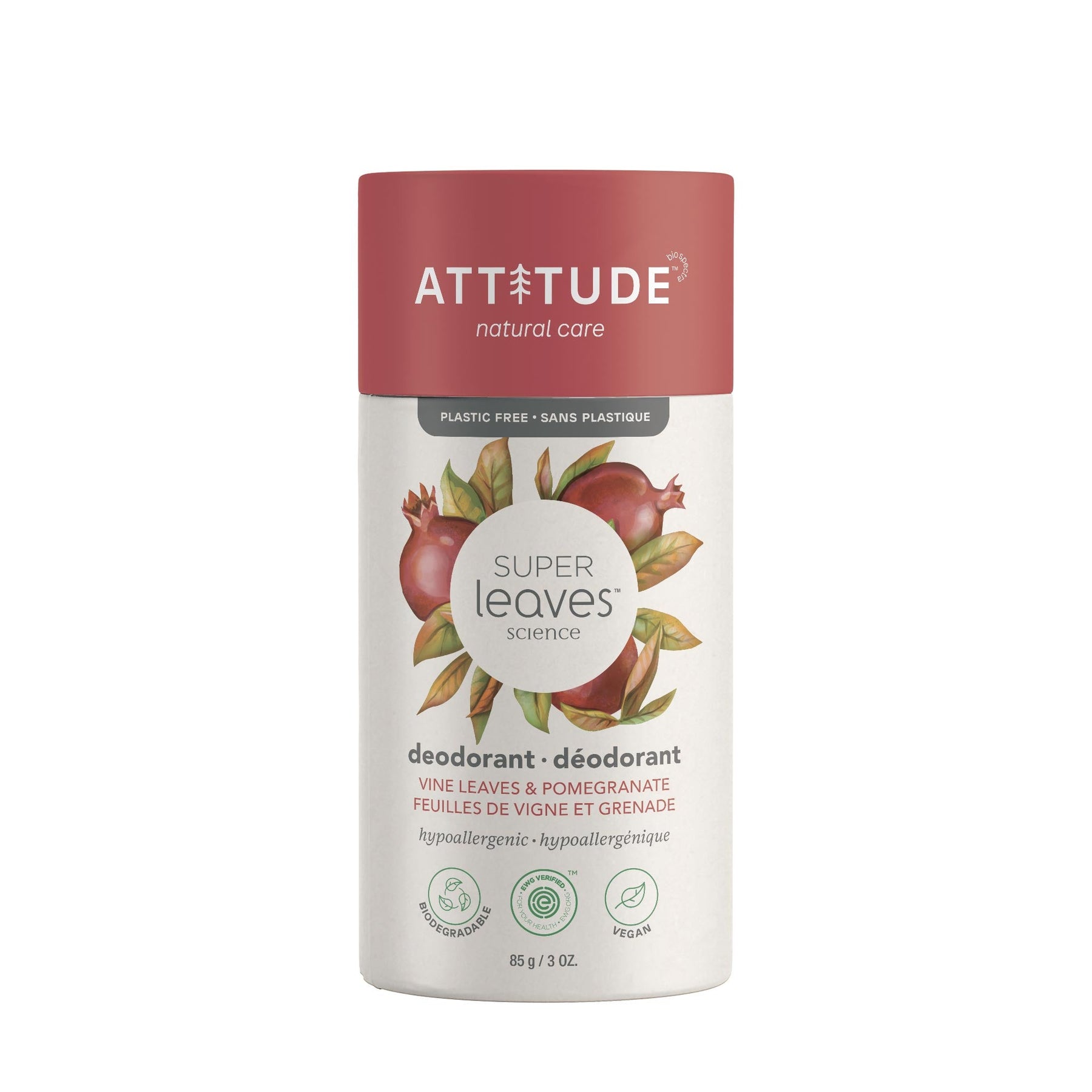 Plastic Free Deodorant : SUPER LEAVES™ - Vine Leaves and pomegranate - by ATTITUDE |ProCare Outlet|