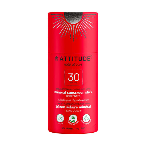 Plastic Free Mineral Sunscreen Stick : SPF 30 - Unscented - by ATTITUDE |ProCare Outlet|