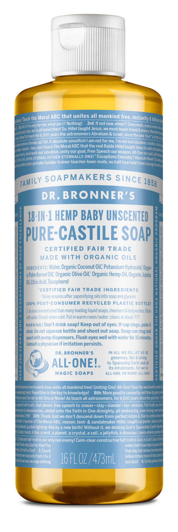 Baby Unscented - Pure-Castile Liquid Soap - 16 oz - ProCare Outlet by Dr Bronner's