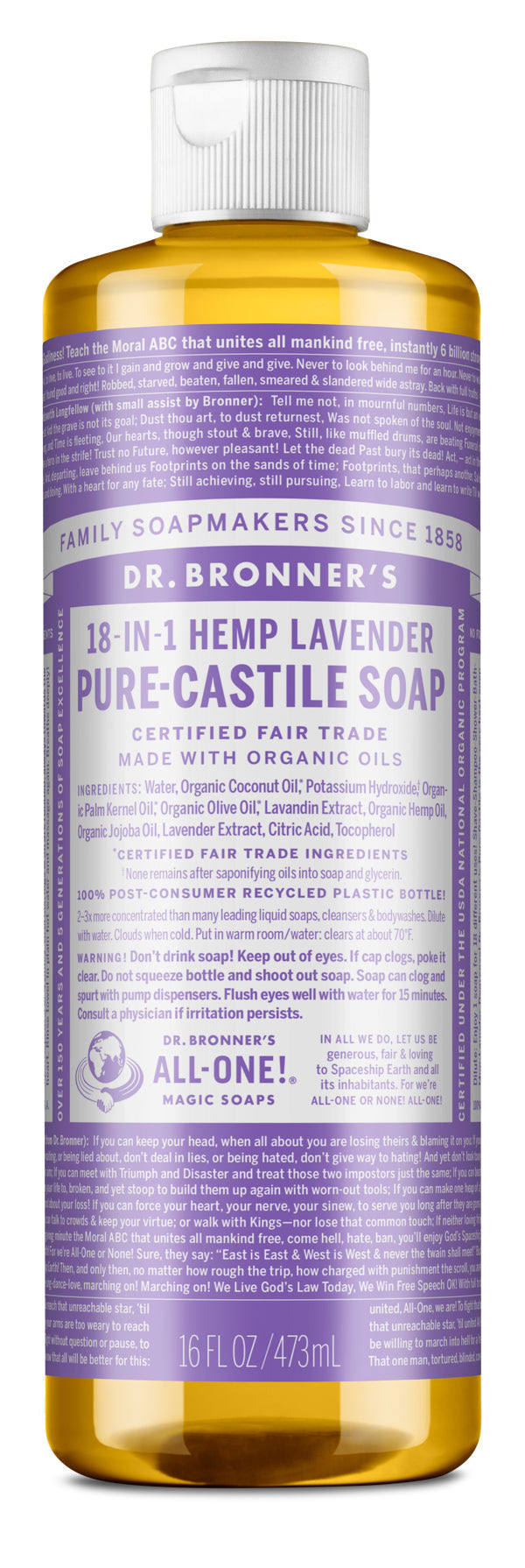 Lavender - Pure-Castile Liquid Soap - 16 oz - ProCare Outlet by Dr Bronner's