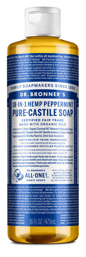 Peppermint - Pure-Castile Liquid Soap - 16 oz - by Dr Bronner's |ProCare Outlet|