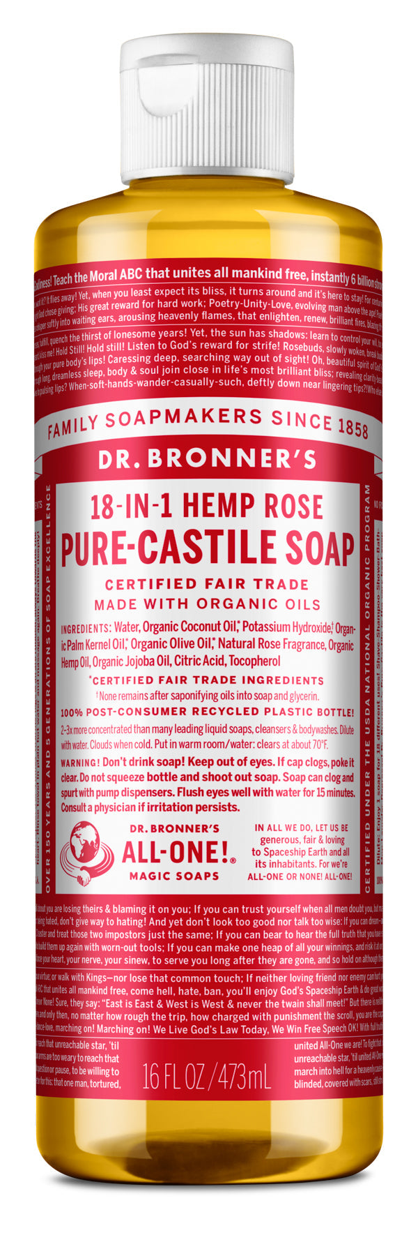 Rose - Pure-Castile Liquid Soap - 16 oz - ProCare Outlet by Dr Bronner's