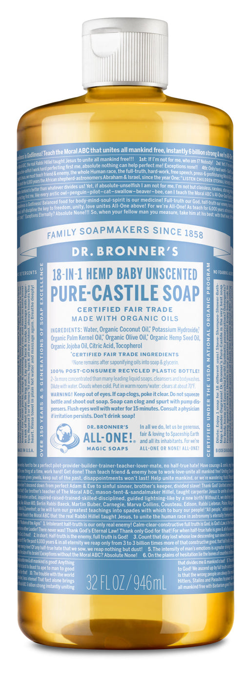 Baby Unscented - Pure-Castile Liquid Soap - 32 oz - ProCare Outlet by Dr Bronner's