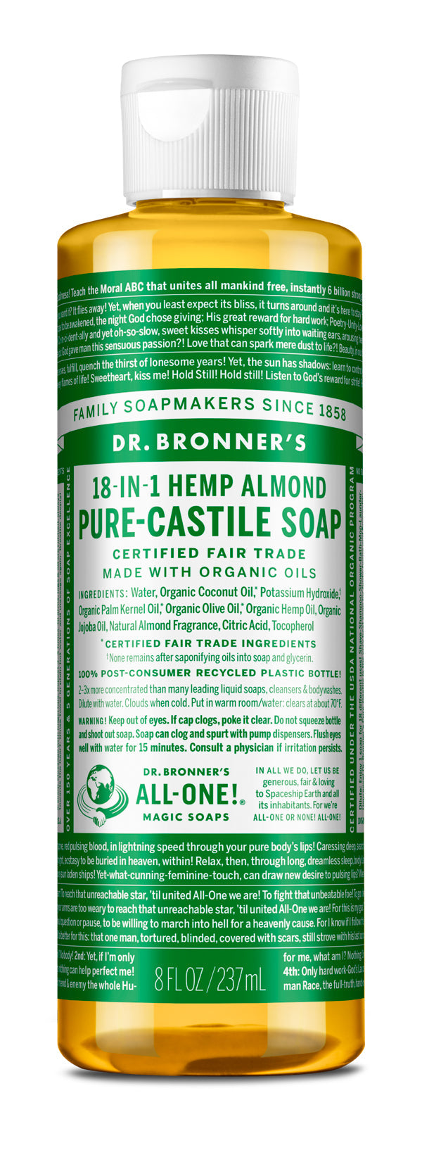 Almond - Pure-Castile Liquid Soap - 8 oz - by Dr Bronner's |ProCare Outlet|
