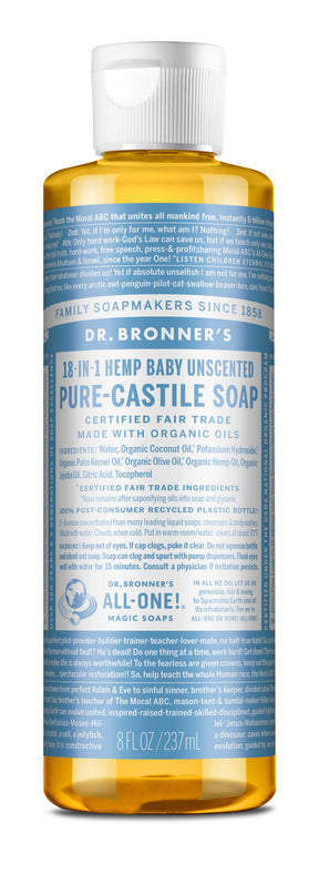 Baby Unscented - Pure-Castile Liquid Soap - 8 oz - ProCare Outlet by Dr Bronner's
