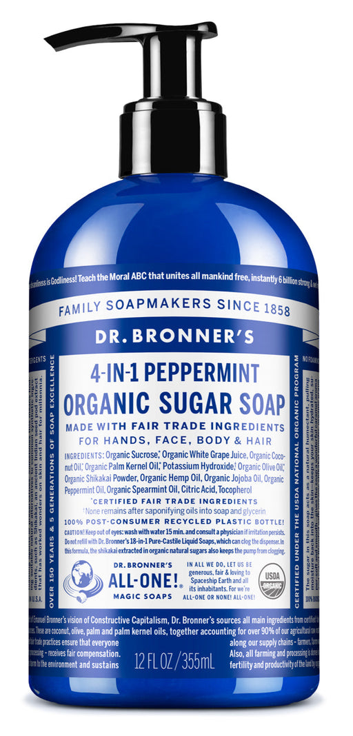 Peppermint - Organic Sugar Soaps - 12 oz - by Dr Bronner's |ProCare Outlet|