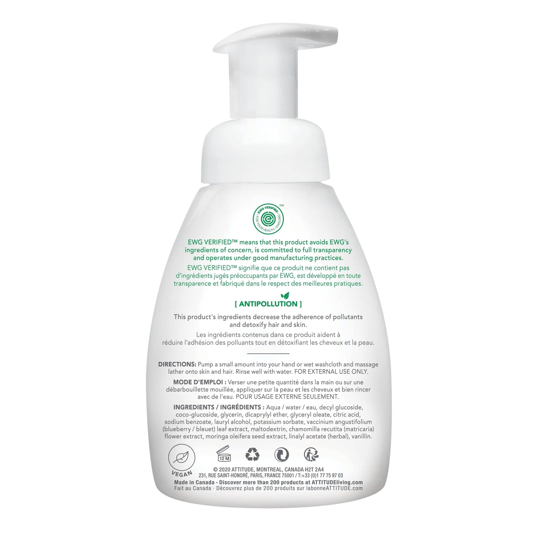 Attitude - 2-in-1 Hair and Body Foaming Wash : BABY LEAVES™ - ProCare Outlet by Attitude